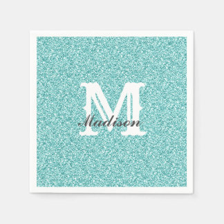 Aqua Blue Glitter & Sparkle Monogram  Napkin