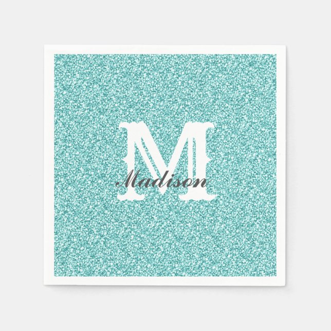 Aqua Blue Glitter & Sparkle Monogram  Napkin (Front)