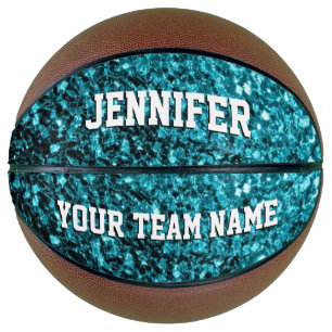 Aqua blue glitter sparkles Your name Team Basketball