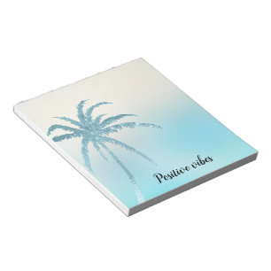 Aqua Blue Glitzy Sparkle Tropical Palm Tree Notepad