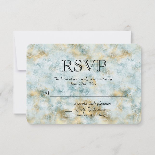 Aqua Blue Gold Abstract RSVP Card (Front)