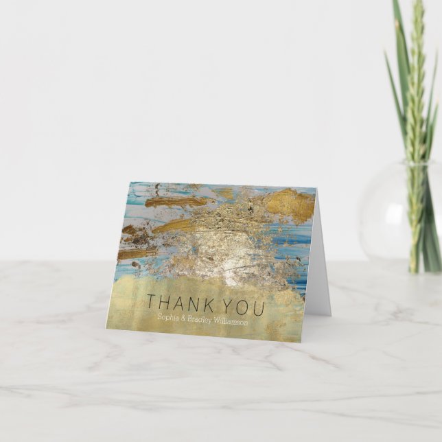 Aqua Blue Gold Abstract Thank You (Front)