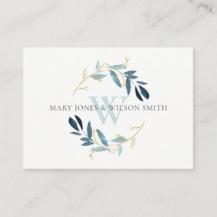 AQUA BLUE GOLD FOLIAGE WREATH WEDDING WEBSITE ENCLOSURE CARD