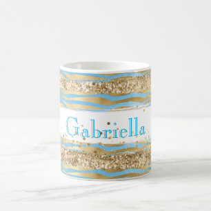 Aqua Blue Gold Glitter Confetti Zebra Animal  Coffee Mug