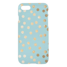 Aqua Blue Gold Glitter Dots Clear Phone Case