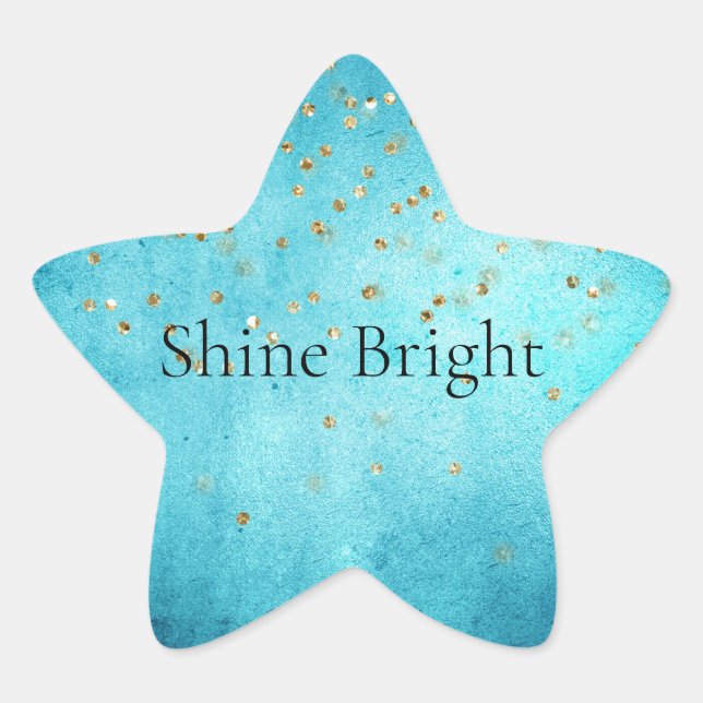 Aqua Blue Gold Glitzy Confetti Sparkle   Star Sticker (Front)