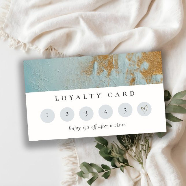 Aqua Blue Gold Oil Paint Texture Loyalty Card (Creator Uploaded)