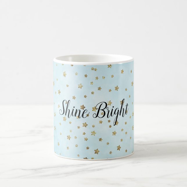 Aqua Blue Gold Stars Coffee Mug (Center)