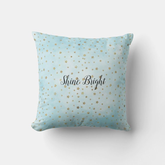 Aqua Blue Gold Stars Cushion (Front)