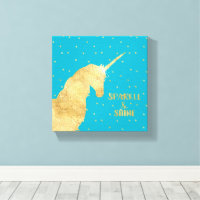Aqua Blue Gold Unicorn Stars Sparkle and Shine