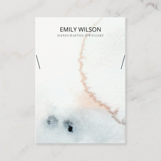 AQUA BLUE GOLD WATERCOLOR BRUSH NECKLACE DISPLAY BUSINESS CARD (Front)