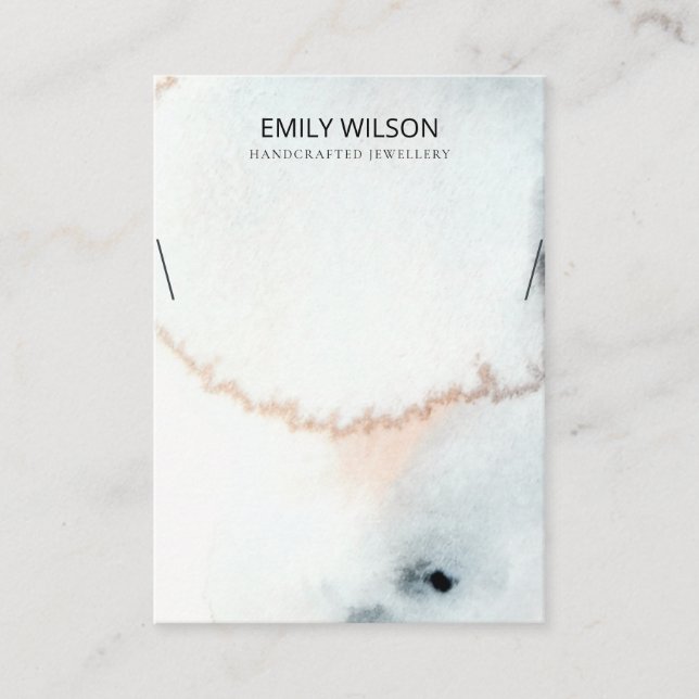 AQUA BLUE GOLD WATERCOLOR BRUSH NECKLACE DISPLAY BUSINESS CARD (Front)