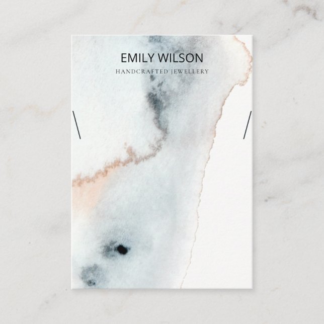 AQUA BLUE GOLD WATERCOLOR WAVES NECKLACE DISPLAY BUSINESS CARD (Front)