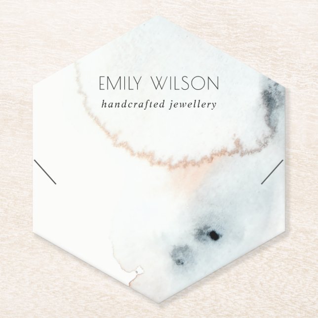 Aqua Blue Gold Watercolor Waves Necklace Display Paper Coaster (Front)