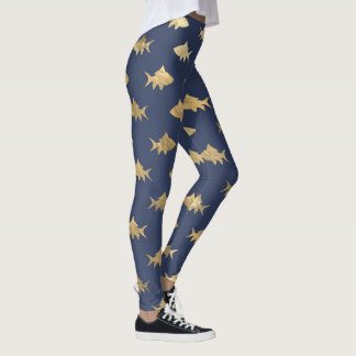 Aqua Blue Goldfish Mermaid Design Blue Glitter  Leggings
