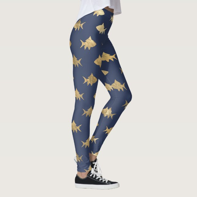 Aqua Blue Goldfish Mermaid Design Blue Glitter  Leggings (Right)