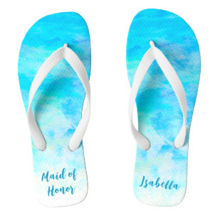 Aqua Blue Gradient Maid of Honour Simple Flip Flop