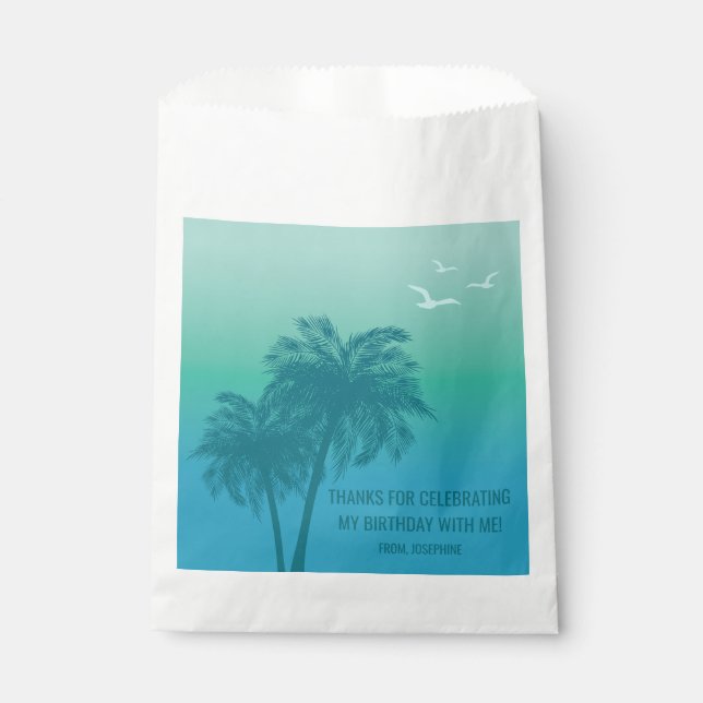 Aqua Blue Gradient Palm Trees Birthday Thank You Favour Bags (Front)