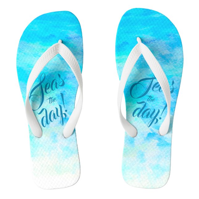 Aqua Blue Gradient Simple Monogram Name Flip Flops (Footbed)
