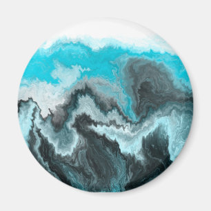Aqua Blue Gray and Black Waves Abstract Modern Art Magnet
