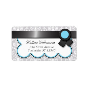 Aqua Blue & Gray Damask Address Labels