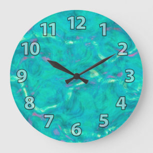 Aqua Blue Green Abstract Art Pattern Large Clock