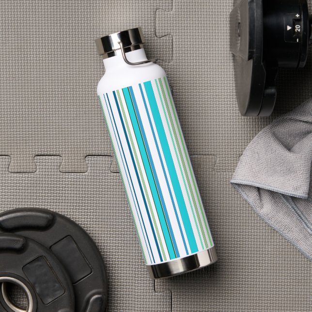 Aqua Blue Green Beach Colour Stripes Water Bottle (Gym)