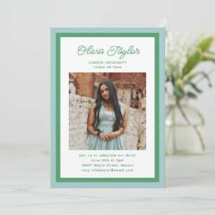 Aqua Blue Green Border Photo Graduation Party Invitation
