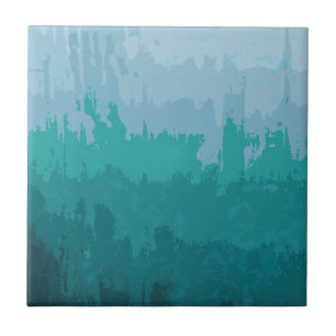 Aqua Blue Green Colour Mix Ombre Grunge Design Tile