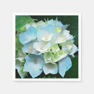 Aqua Blue & Green Floral Hydrangea Paper Napkins