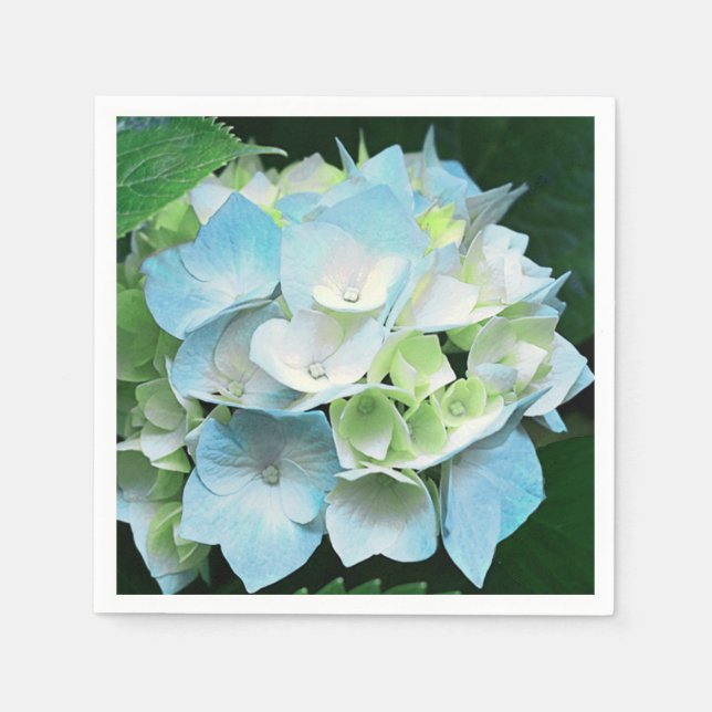 Aqua Blue & Green Floral Hydrangea Paper Napkins (Front)