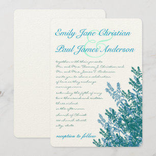 Aqua Blue Green Flowers Wedding Invitation