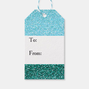 Aqua Blue Green Glitter Christmas Gift Tags