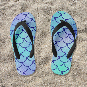 Aqua Blue Green Iridescent Mermaid Scales Kid's Flip Flops