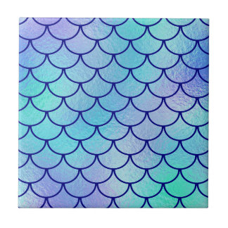 Aqua Blue Green Iridescent Mermaid Scales Tile
