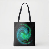 AQUA BLUE GREEN LIGHT VORTEX Fractal Swirl Black Tote Bag (Front)