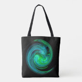 AQUA BLUE GREEN LIGHT VORTEX Fractal Swirl Black Tote Bag (Back)