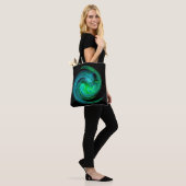 AQUA BLUE GREEN LIGHT VORTEX Fractal Swirl Black Tote Bag (On Model)