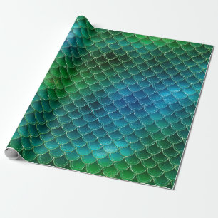 Aqua Blue Green Mermaid Scales Wrapping Paper