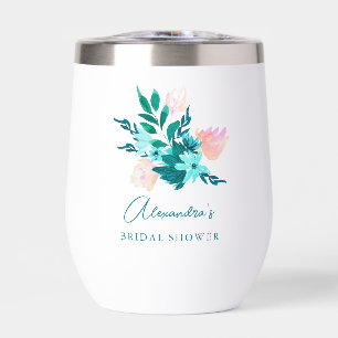 Aqua Blue Green Watercolor Floral Bridal Shower