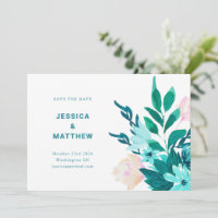 Aqua Blue Green Watercolor Floral Minimalist