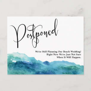 Aqua Blue Green Watercolor Postponed Wedding Postcard