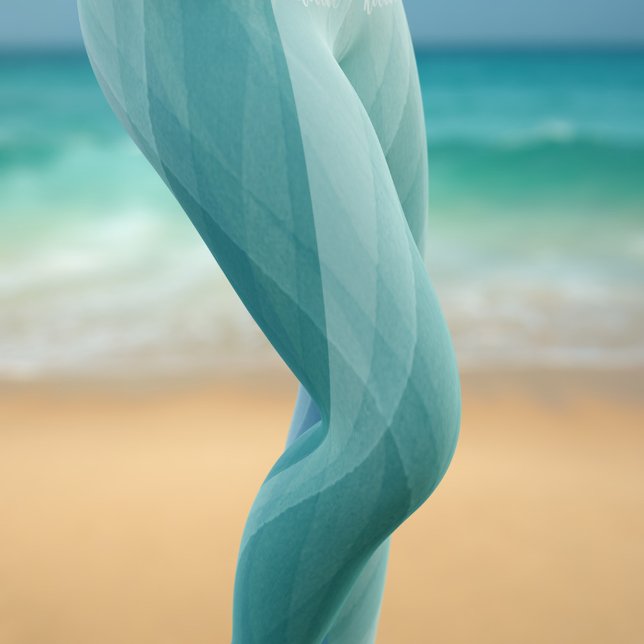 Aqua Blue Green Watercolor Stripes Leggings (Add your name to these abstract watercolor waves and off to the beach you go)