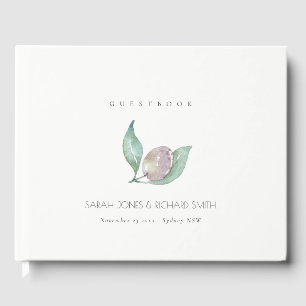 AQUA BLUE GREEN WATERCOLOUR FOLIAGE OLIVE MONOGRAM GUEST BOOK