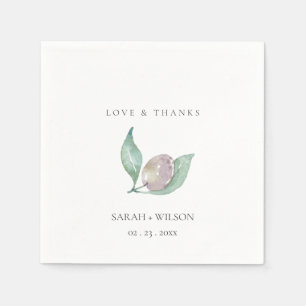 AQUA BLUE GREEN WATERCOLOUR FOLIAGE OLIVE MONOGRAM NAPKIN