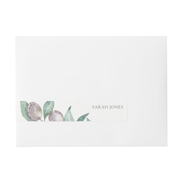 AQUA BLUE GREEN WATERCOLOUR FOLIAGE OLIVE MONOGRAM WRAPAROUND ADDRESS LABEL (Front)