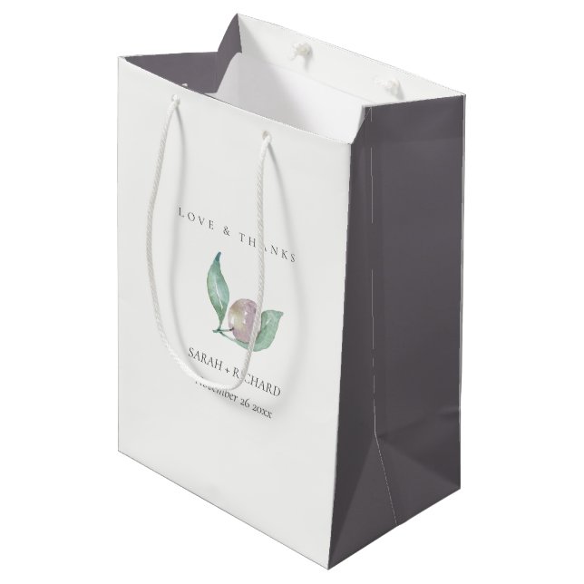AQUA BLUE GREEN WATERCOLOUR FOLIAGE OLIVE  WEDDING MEDIUM GIFT BAG (Front Angled)