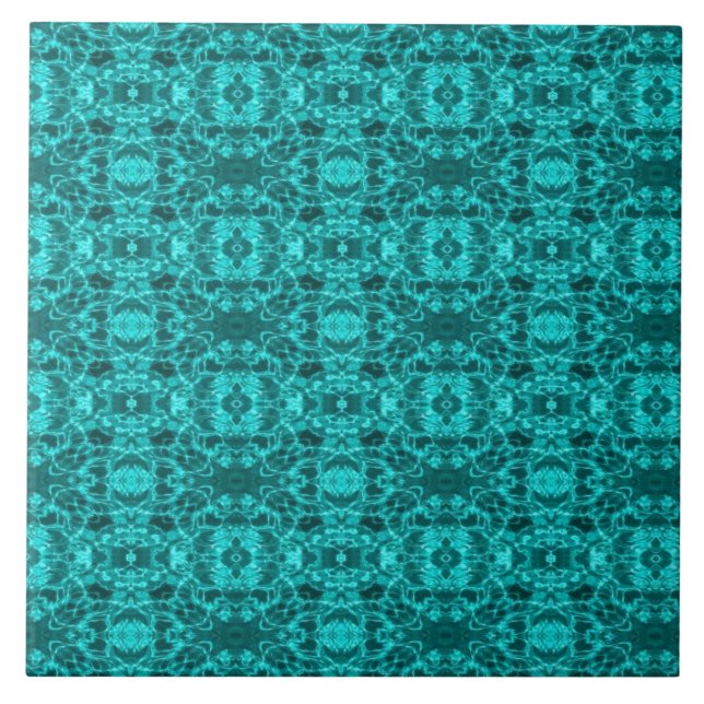 Aqua blue green waters geometric abstract art tile (Front)