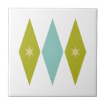Aqua Blue Green Yellow Diamonds Stars Mid Century Tile<br><div class="desc">This colourful mid century modern ceramic tile features aqua blue and avocado green diamonds,  with yellow coloured stars. So fun to add to your tiling project!</div>