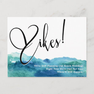 Aqua Blue Green Yikes! Humourous Postponed Wedding Postcard